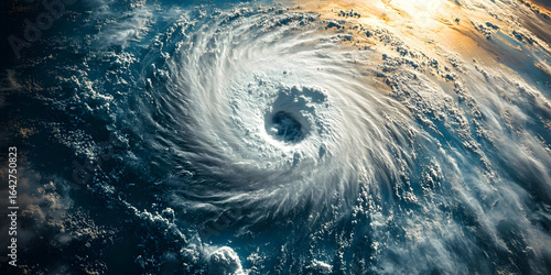 Hurricane Erin satellite visualization. Aerial view of a powerful hurricane swirling over ocean