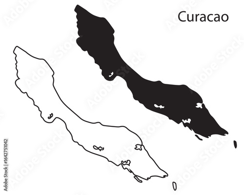 Simple Curacao map silhouette vector. Clean black outline of Caribbean island country, perfect for travel, infographic, and design projects