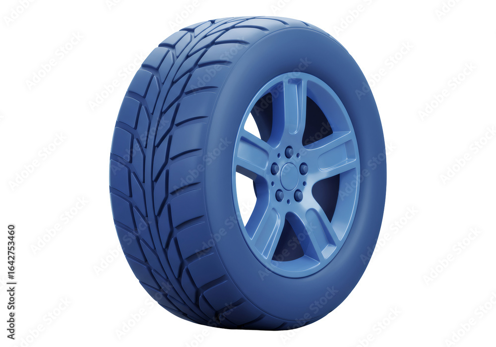 Obraz premium 青い色合いのタイヤと車輪の3Dレンダリング 黒色の背景に浮かび上がります