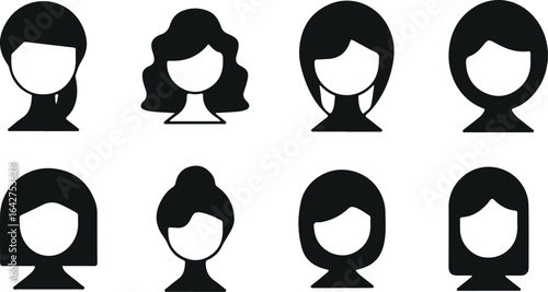Female Hair Silhouette Vector Set – Woman, Style, Beauty, Hairstyle, Fashion, Salon, Cut, Black, Icon, Design