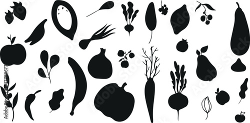 Vegetable Silhouette Vector Set – Garden, Agriculture, Farming, Healthy, Food, Organic, Nutrition, Fresh, Natural, Cooking, Black, Icon, Design