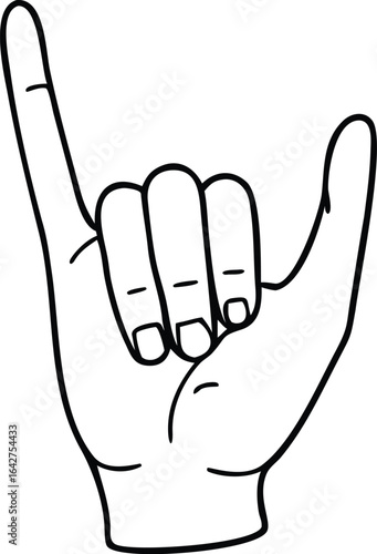 A hand displaying the rock sign, with the index and pinky fingers raised and the middle fingers folded down.