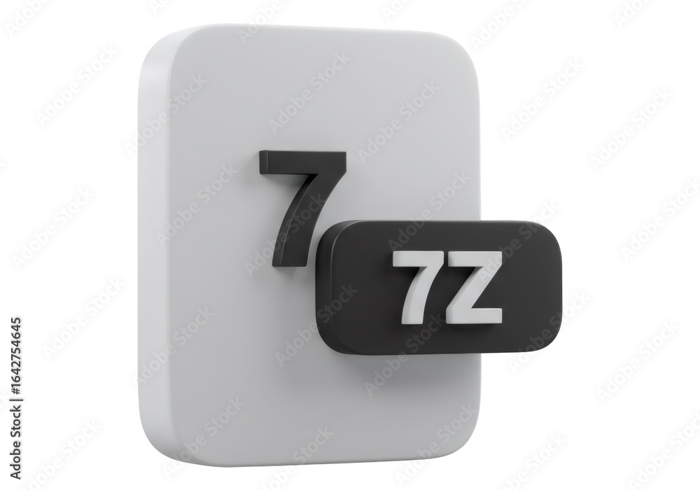 Fototapeta premium 白と黒の7zアーカイブファイル形式の3Dアイコンと透過背景のデジタル画像