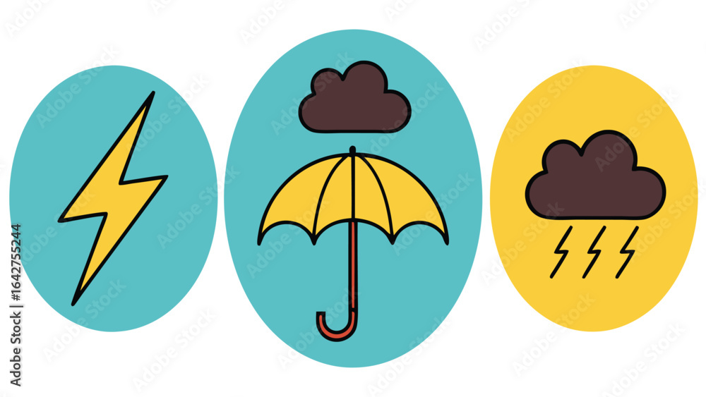 Naklejka premium Weather icons lightning storm umbrella rain