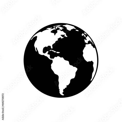 green eco globe icon with white continents on transparent background