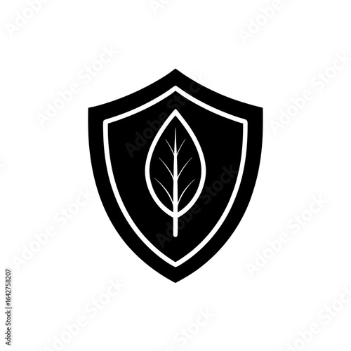 green shield with white leaf emblem on transparent background