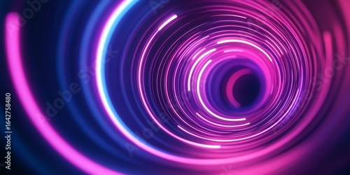 Vibrant Pink and Blue Light Circles Abstract Background with Glowing Neon Effect