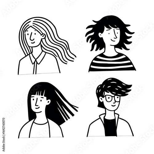 Diverse hand drawn portraits of people with varied hairstyles and clothing vector