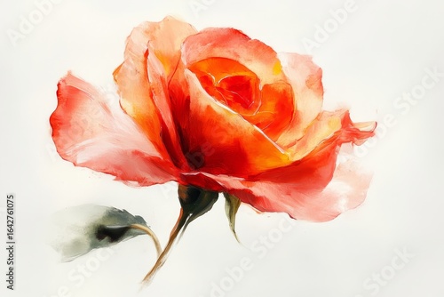 Rose painted with brush strokes on a white background, showcasing a modern and artistic interpretation of the classic flower, Generative AI