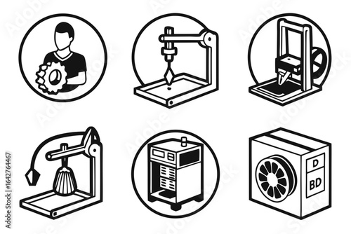 3D Printing Technology Icons Set.