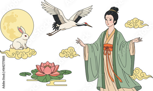 Chang e moon goddess mid autumn festival vector illustration
