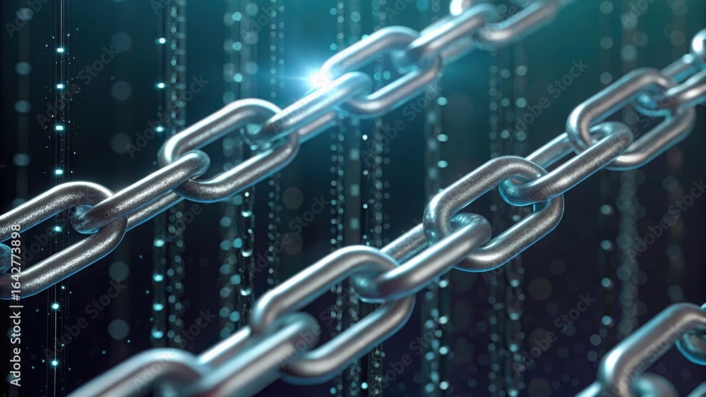 Fototapeta premium Close-Up of Interlinked Silver Chains with Sparkling Background