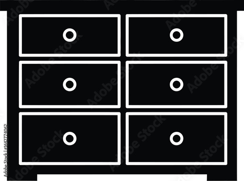 A black silhouette of a chest of drawers, a versatile piece of furniture for bedroom storage
