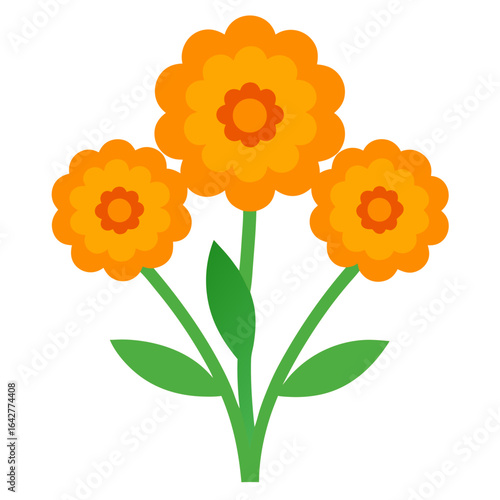 orange marigolds tiny yellow accent flowers on transparent background
