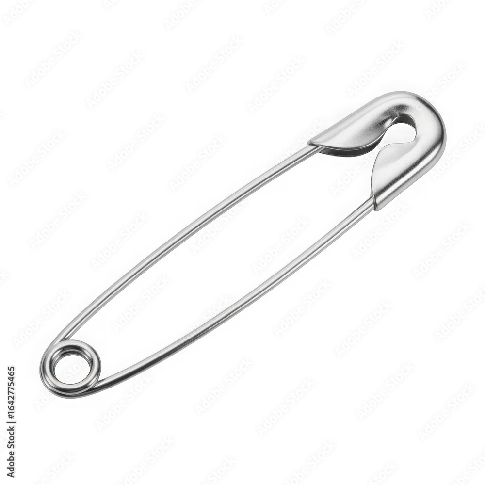 Close up of a silver safety pin isolated on transparent background Close up of a silver safety pin isolated on transparent background