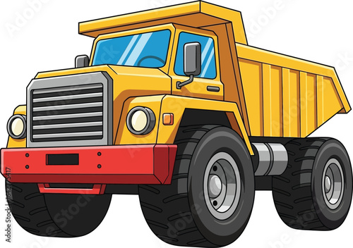 Bright Yellow Cartoon Dump Truck Vector