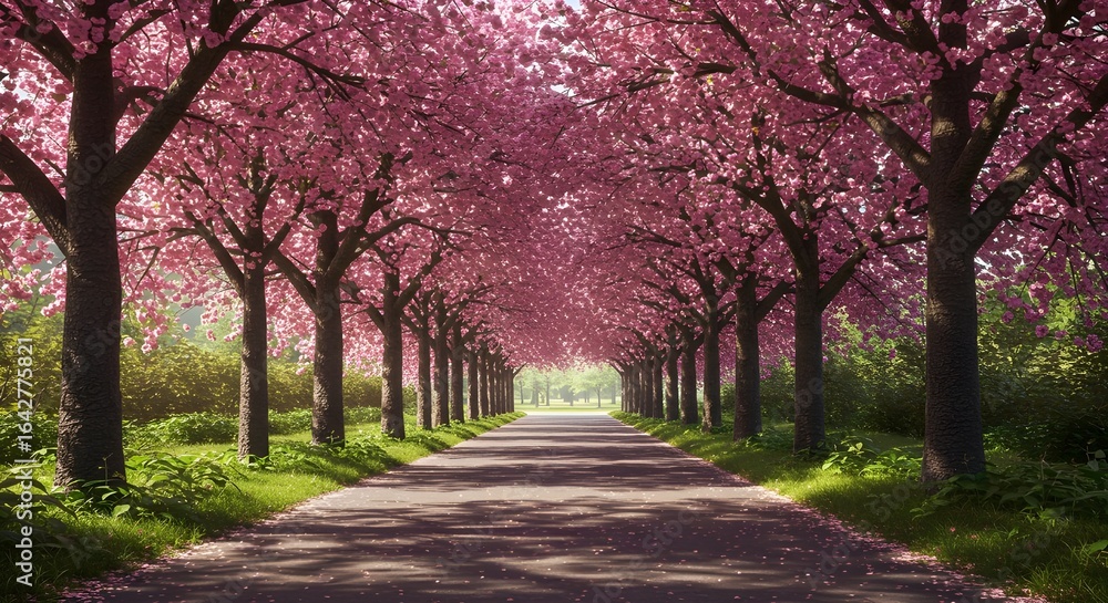 Naklejka premium Cherry Blossom Trees Along Road