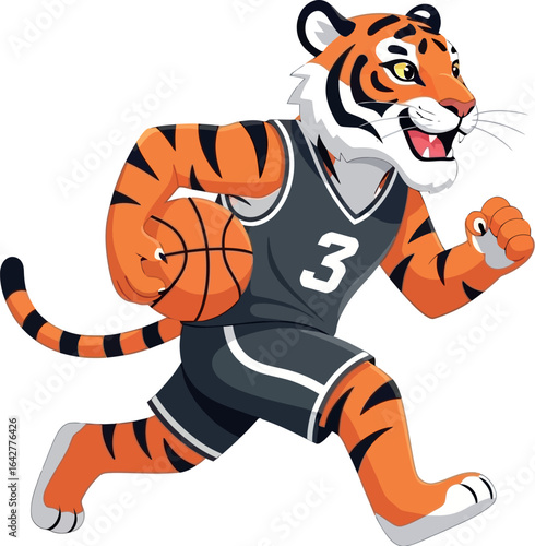 Tiger basketball player cartoon mascot vector illustration