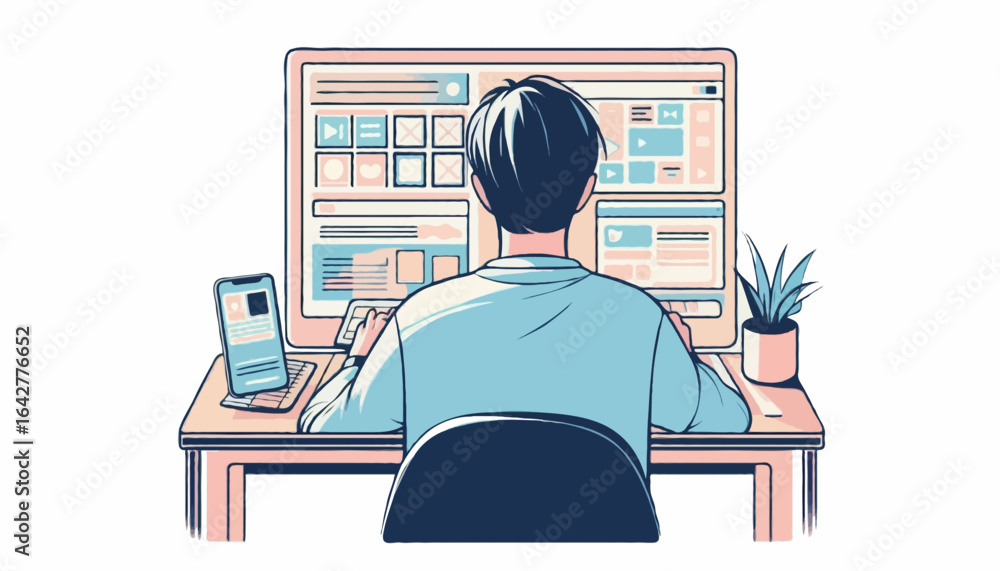 Fototapeta premium Flat vector illustration of a web developer
