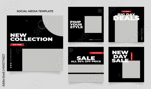 social media template banner blog fashion sale promotion. fully editable instagram and facebook square post frame puzzle organic sale poster. fresh white black element shape vector background