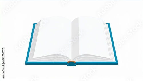 An open, blue-covered book with blank pages, ready for text or illustrations, isolated on white.