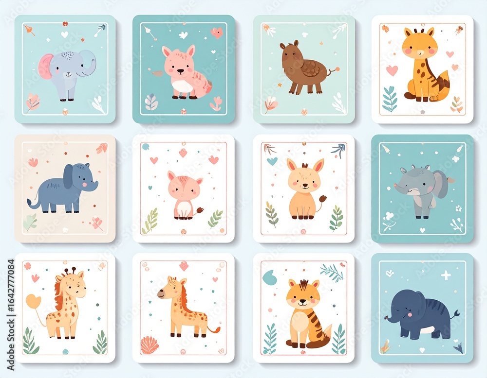 Fototapeta premium Playful Kids’ Educational Vector Illustrations—Animal matching game cards vector for kids