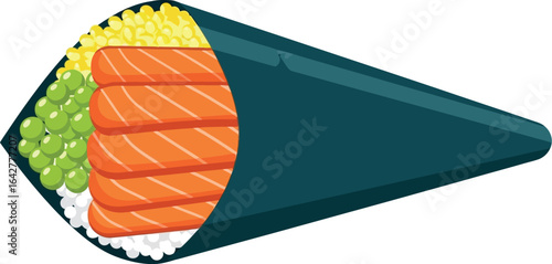 Delicious temaki sushi roll with salmon and rice illustration