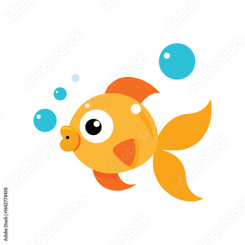 Cartoon goldfish with blue bubbles in water animal aquatic