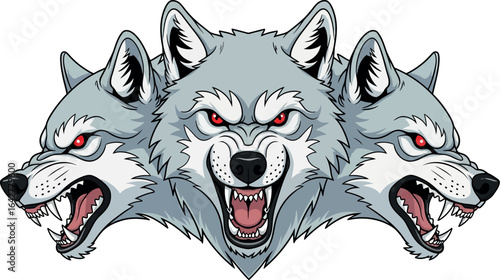 Three headed wolf vector illustration cerberus drawing