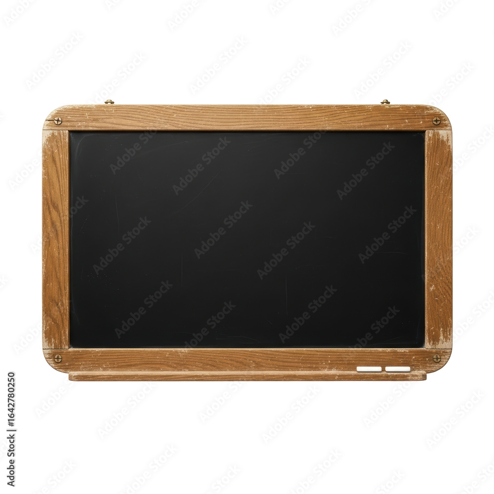 Obraz premium An empty, rustic blackboard with a wooden frame and a small chalk tray. Perfect for school, classroom, cafe menus, or educational concepts.