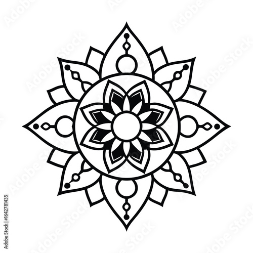 Intricate Mandala Design Illustration with Symmetrical Patterns on White Background