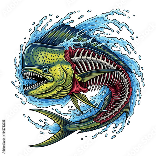 mahimahi dorado skeleton fishing illustration logo vector image t shirt