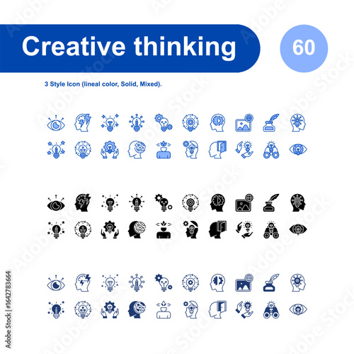 Creative thinking icon set. with 3 Style Icon (lineal color, Solid, Mixed).