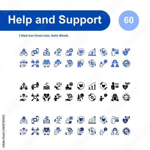 Help and Support icon set. with 3 Style Icon (lineal color, Solid, Mixed).