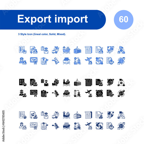 Export Import icon set. with 3 Style Icon (lineal color, Solid, Mixed).
