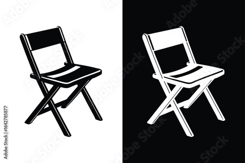 Minimal Folding Chair Icon. Black Silhouette Vector Illustration