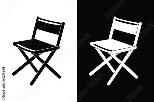 Black and White Folding Chair Vector. Minimalist Silhouette Design