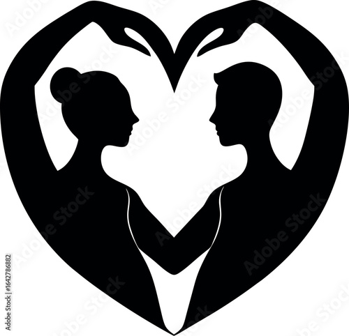 Couple making heart shape silhouette with hands vector design