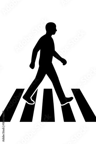 Person Walking on Zebra Crossing Silhouette, Pedestrian Crossing Icon, Urban Street Safety Symbol