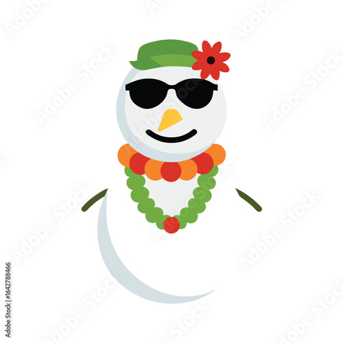 Colorful snowman wearing sunglasses, a hat, and a lei vector illustration