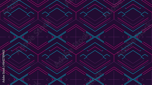 The powerful combination of neon pink, electric blue, and deep purple against a subtle dark backdrop makes this geometric pattern impossible to ignore. Use it for standout graphics and campaigns.