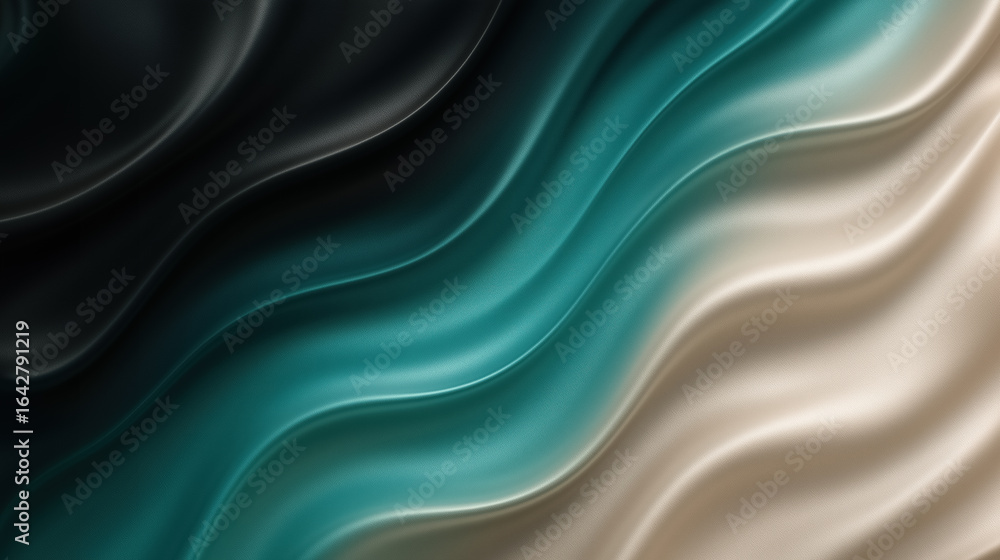 Obraz premium Abstract waves in black, teal, and beige tones create fluid rippling effect