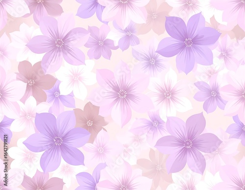 Wallpaper Mural Soft pastel floral pattern, various shades of purple and white flowers on a light beige background Torontodigital.ca