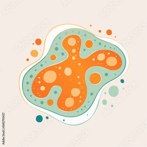 A clean vector of a stylized amoeba, combining abstract flowing shapes with minimal cellular detail.