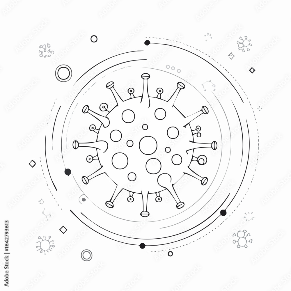 Naklejka premium A minimal vector of an imagined virus mutation, using asymmetric geometric and organic forms.