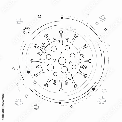 A minimal vector of an imagined virus mutation, using asymmetric geometric and organic forms.