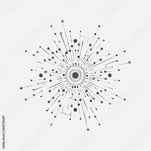 A clean, abstract vector depiction of a microscopic spore with radial lines and dotted accents.