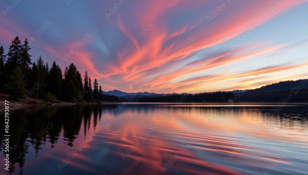 Fototapeta premium Serene Sunset Lake with Colorful Reflections