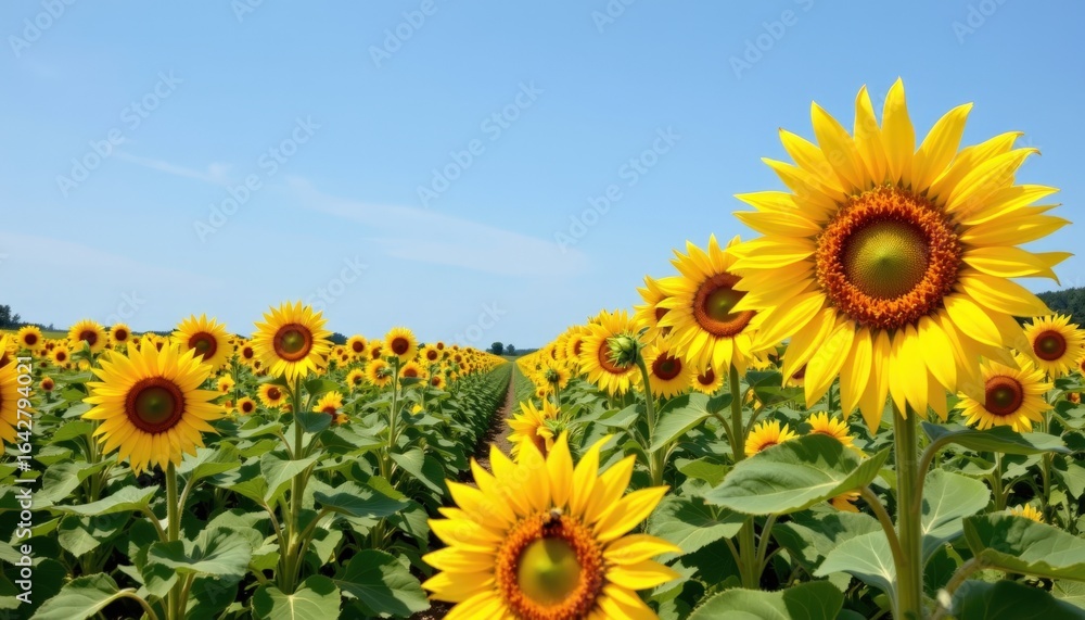 Fototapeta premium Sunflower Field with Bees Sunny Bliss