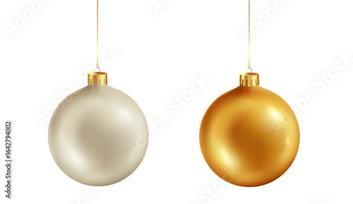 Gold and Whine Hanging Christmas bauble on white background. Vector illustration. Christmas decoration